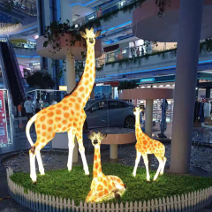  玻璃钢仿真大型发光长颈鹿摆件商场落地动物模型斑马雕塑园林景观装饰灯 1400*600*H2550mm